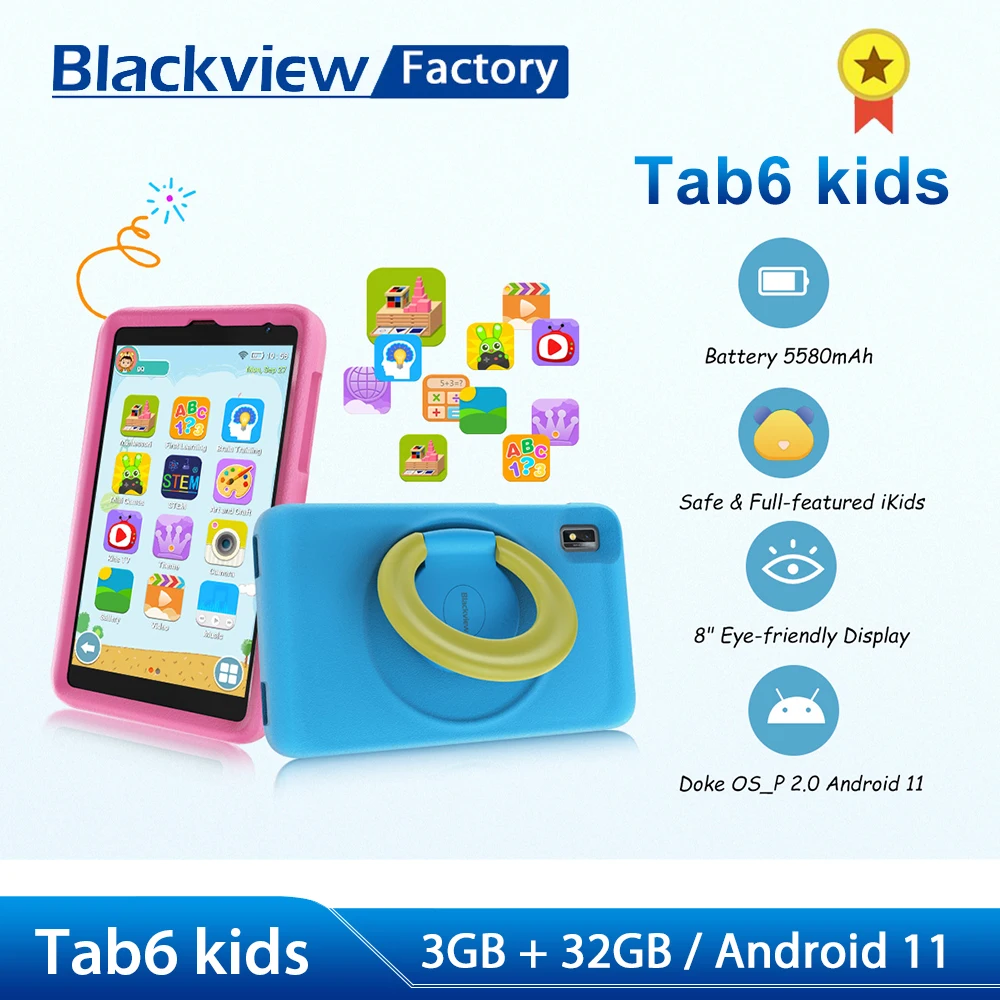 Детский планшет Blackview Tab 6 3 Гб ОЗУ 32 ПЗУ Android 11 планшеты 5580 мАч 4G LTE 8-дюймовый