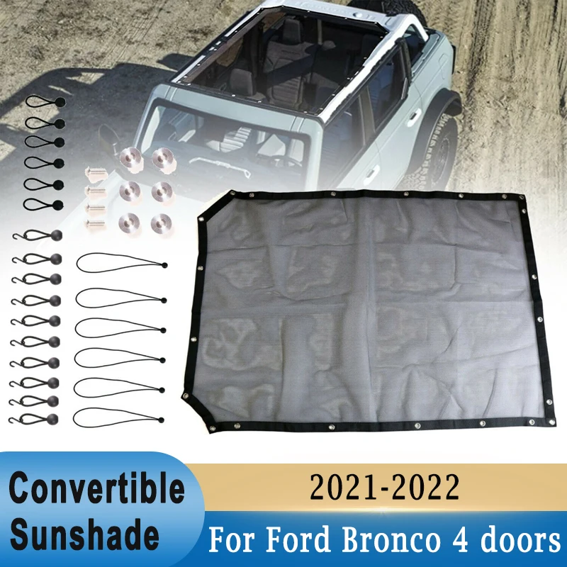 

Car Sunroof Convertible Roof Sun Shade Top Full Cover Polyester Mesh Sunshade Blocks UV Wind Heat For Ford Bronco 4 Doors 2021+