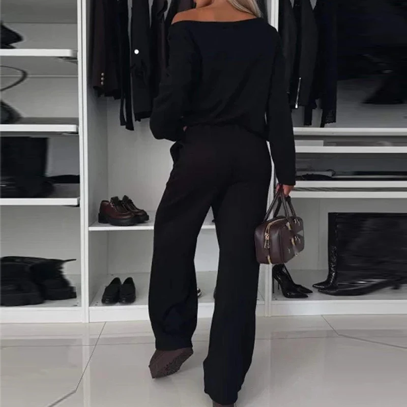 Женский повседневный однотонный вязаный наряд с длинным рукавом элегантный