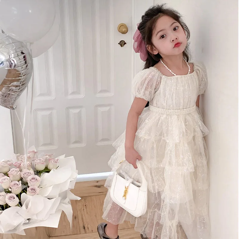 

Girls' spring and summer princess skirt Korean version 2023 children's white cake skirt children's dress 4-4