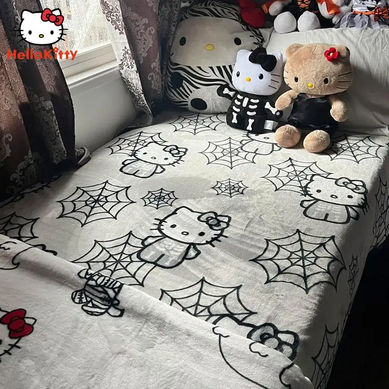 

Hello Kittys Halloween Flannel Blanket Sanrios Anime Kuromi Melody Cinnamoroll Nap Blanket Shawl Soft Bed Sheet Home Bedding