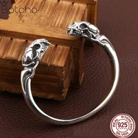 Real S925 Pure Silver Jewelry Trend Domineering Fashion Two-Headed Saber-Toothed Tiger Man Bracelet Retro Exaggerated Punk Style
