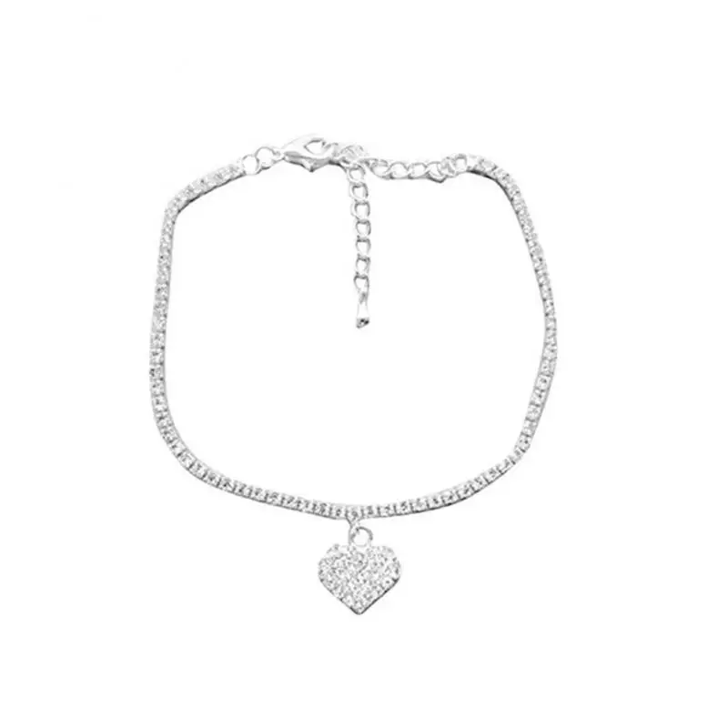 

Full Diamond Love Anklet Fashion Flashing Diamonds Heart-shaped Pendant Foot Decoration Trend Beach Party Jewelry Gifts