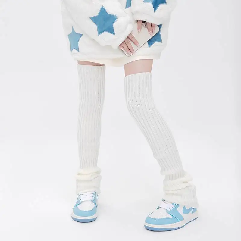 49cm Long Socks Sweet Girl's Japanese Style JK Leg Warmer Knitted Cosplay Socks Women Autumn Winter Black White Hosiery