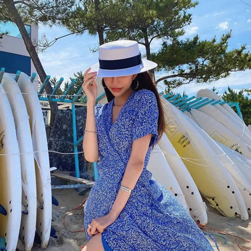 Шляпка от солнца в стиле унисекс однотонная пляжная Панама с широкими полями