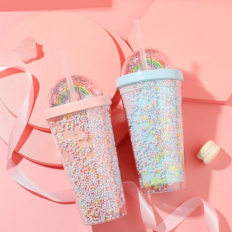 550 мл Радужная пластиковая дорожная кофейная чашка кружки двойные стены