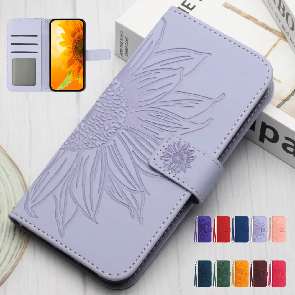 

Case for OnePlus 10T 10 9 9R Ace Pro Nord 2T N20 2 CE2 Lite 10R Matte Sunflower Flip Coer Leather Wallet Fundas Cards Lanyard