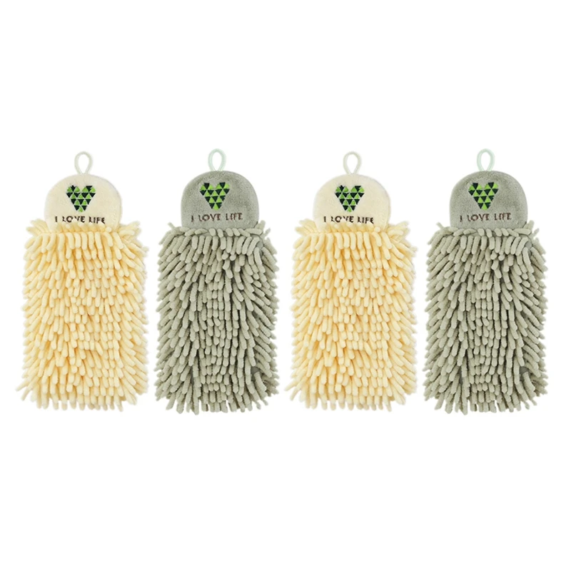 

4Pcs Kitchen Hanging Towels Set Chenille Hand Face Wipe Towels Bathroom Washcloths