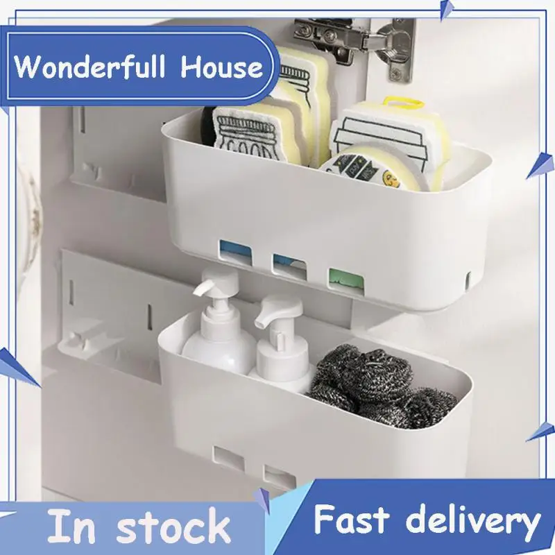 

Pull-out Storage Drawer Type Cabinet Shelf White Drawer Shelf Seam-free Non-perforated Storage Box Kitchen Cabinet Retractable