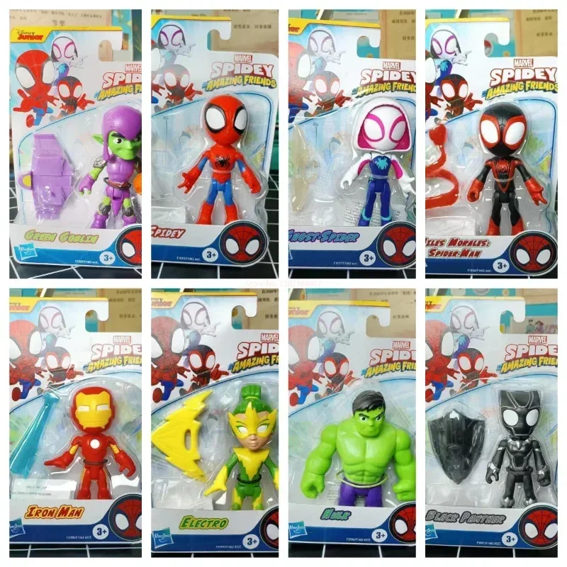 

4inch Hasbro Marvel Action Figure Spidey And His Amazing Friends Spiderman Miles Morales Kids Toys Car Ghost-spider Black Pather