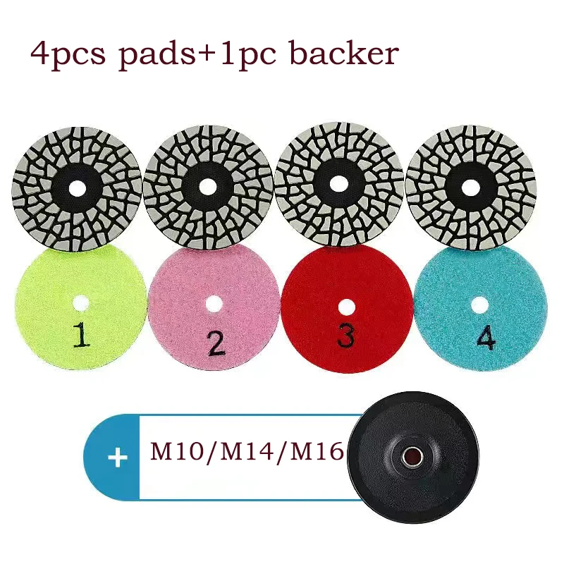 5Pcs/Set 3 Inch 80mm 4 Steps Diamond Polishing Pads Abrasive Dry Grinding Discs For Granite Marble Quartz Stone Countertop Tiles