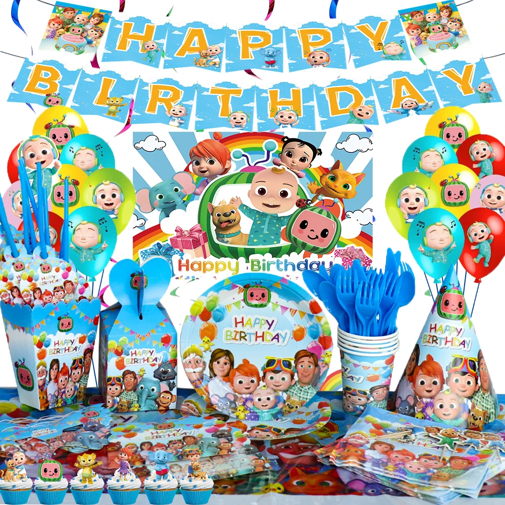 

Набор одноразовых бумажных стаканчиков в стиле Коко-дыни для мальчиков, тарелка, соломенный шар, украшение для дня рождения девочек, товары ...