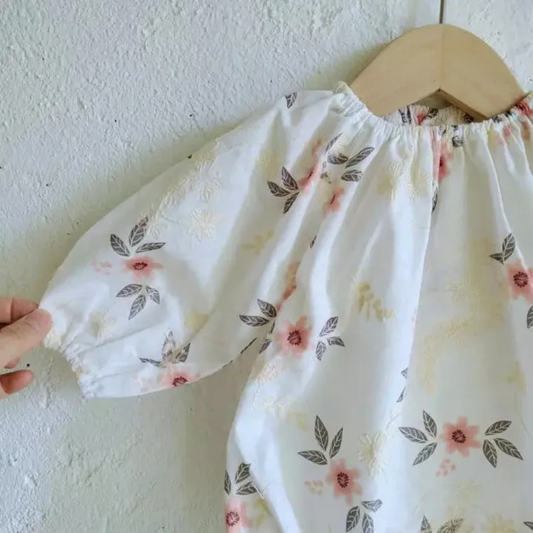 RiniLucia Infant Baby Girls Rompers Floral O-neck Newborn Autumn Children Long Sleeve Cotton Clothing Baby Clothing One Piece