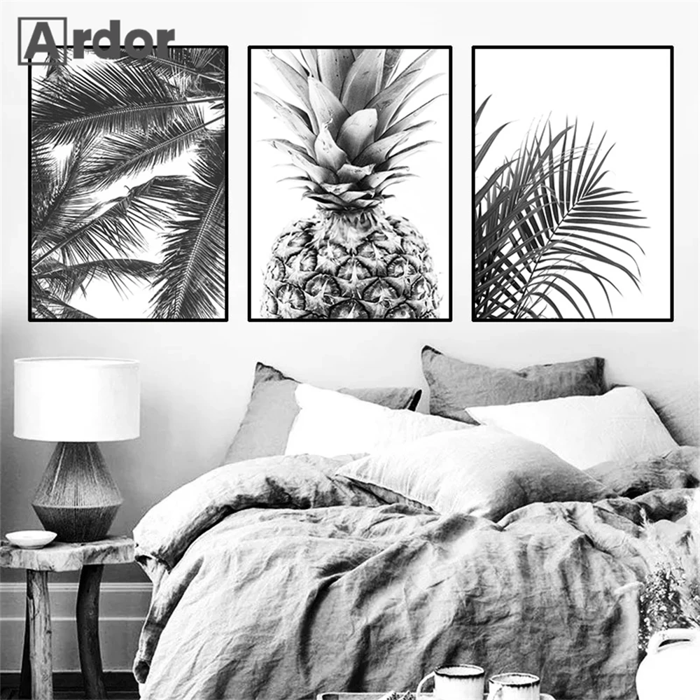 

Black And White Palm Leaves Canvas Poster Pineapple Wall Art Painting Modern Print Nordic Wall Pictures Living Room Home Decor
