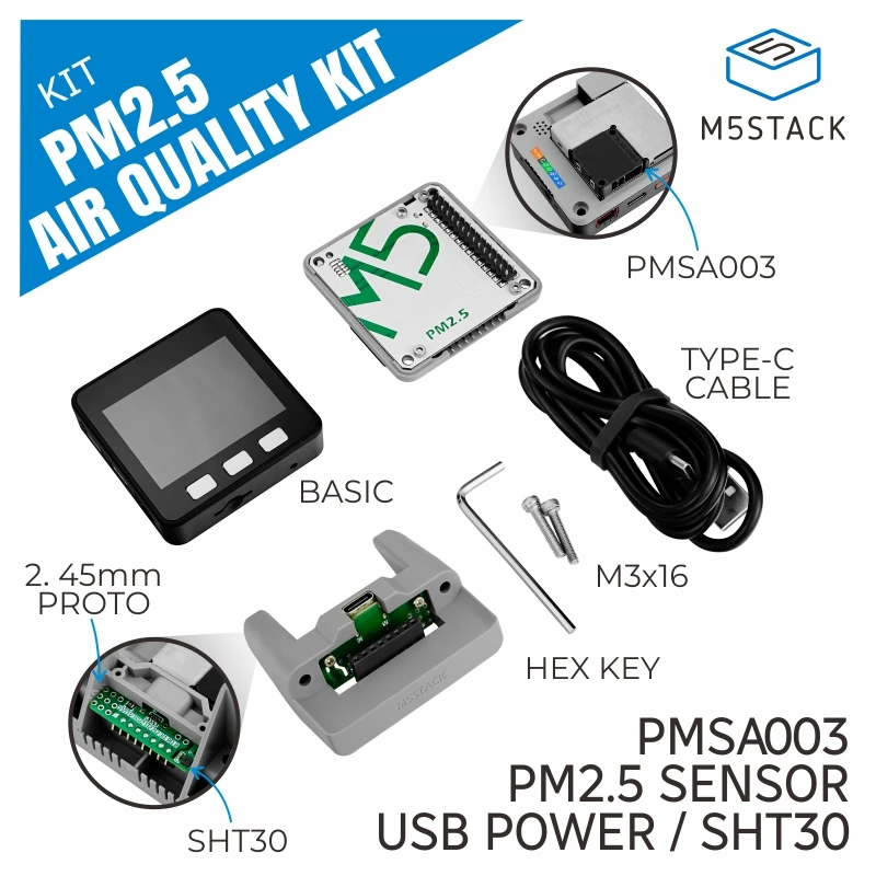

Официальный комплект качества воздуха M5Stack PM2.5 (PMSA003 + SHT30)
