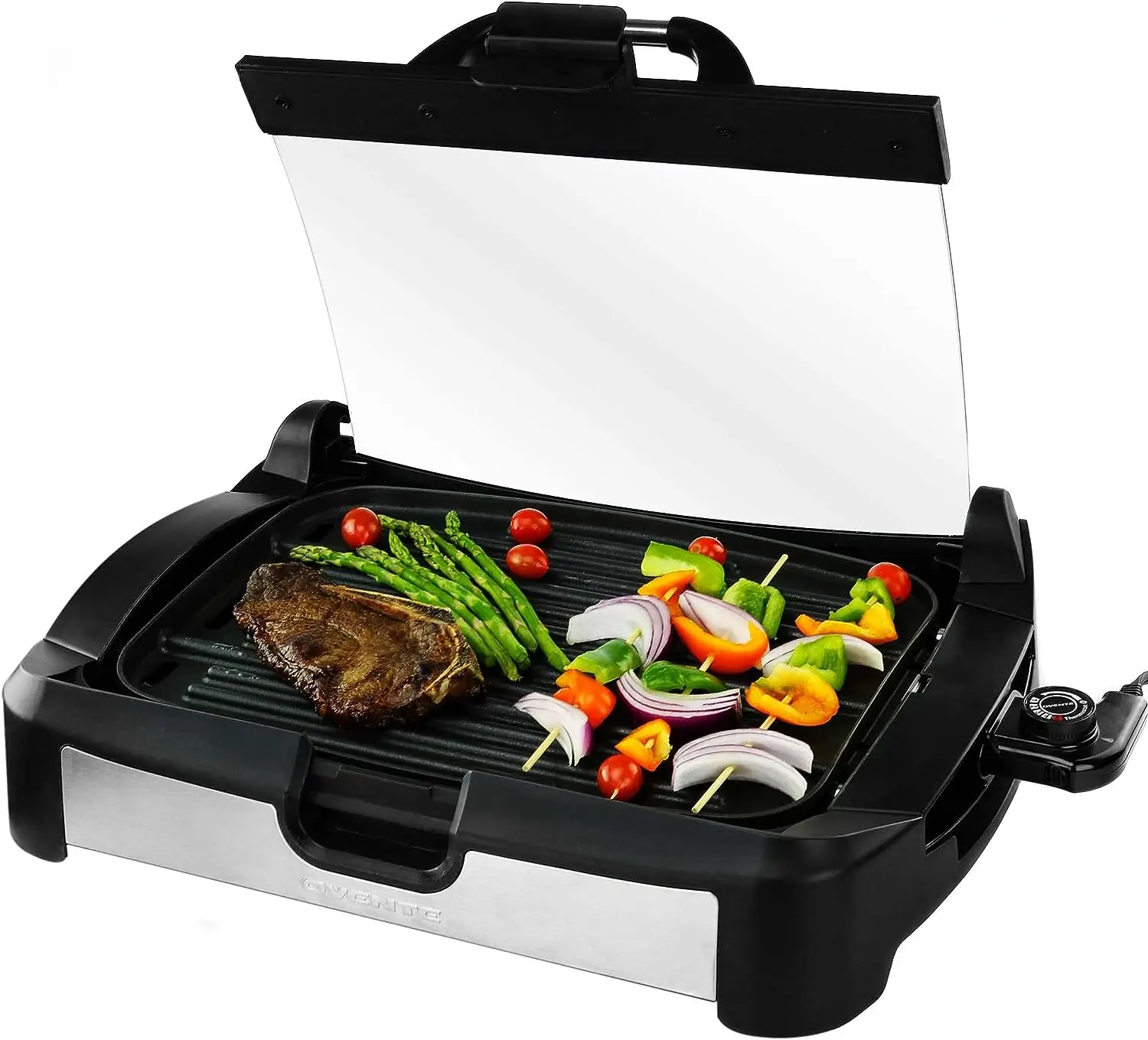 

Grill and Griddle with Removable Tempered Glass Cover, 1700W Fast Heating Ceramic Non-Stick Plate Perfect for Indoor BBQ Cooking