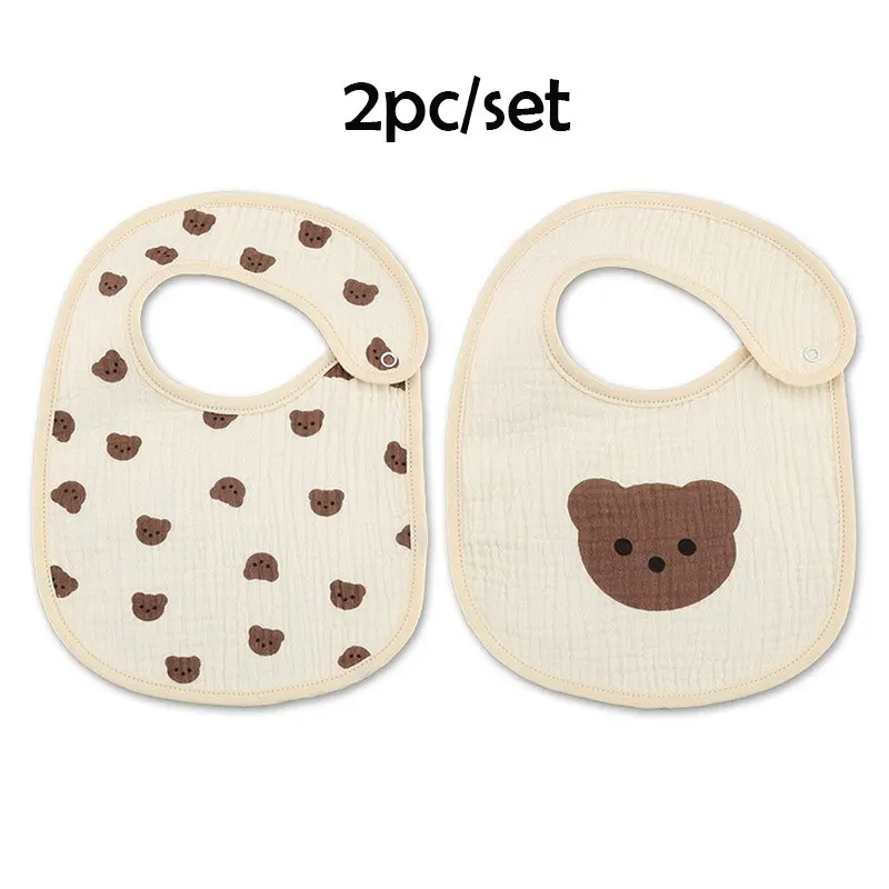 

2Pcs/set Cotton Newborn Feeding Aprons Kids Saliva Towels Printed Carton Baby Bib Waterproof Adjustable Toddler Bibs Burp Cloth