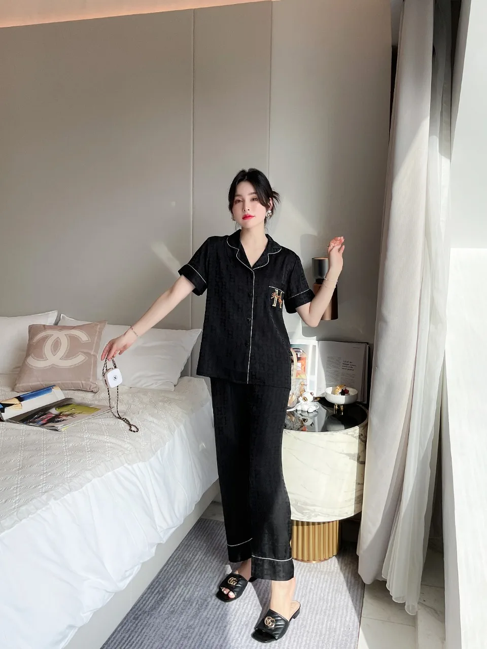 [Women's pajamas] [high-quality]2023 New Couple Pajamas Spring/Summer Ice Silk Imitation Silk Thin Sweet Home Fur Set