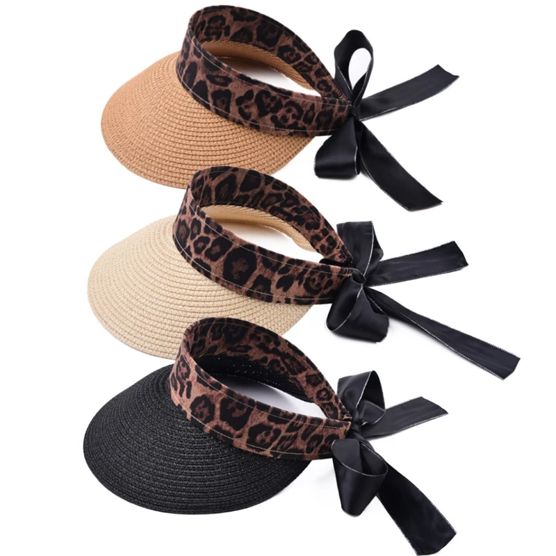 

Korean Trendy Leopard Print Empty Top Beach Sunscreen Sun Hat Outdoor Visor Cap Summer Must Have Item for Women Girl