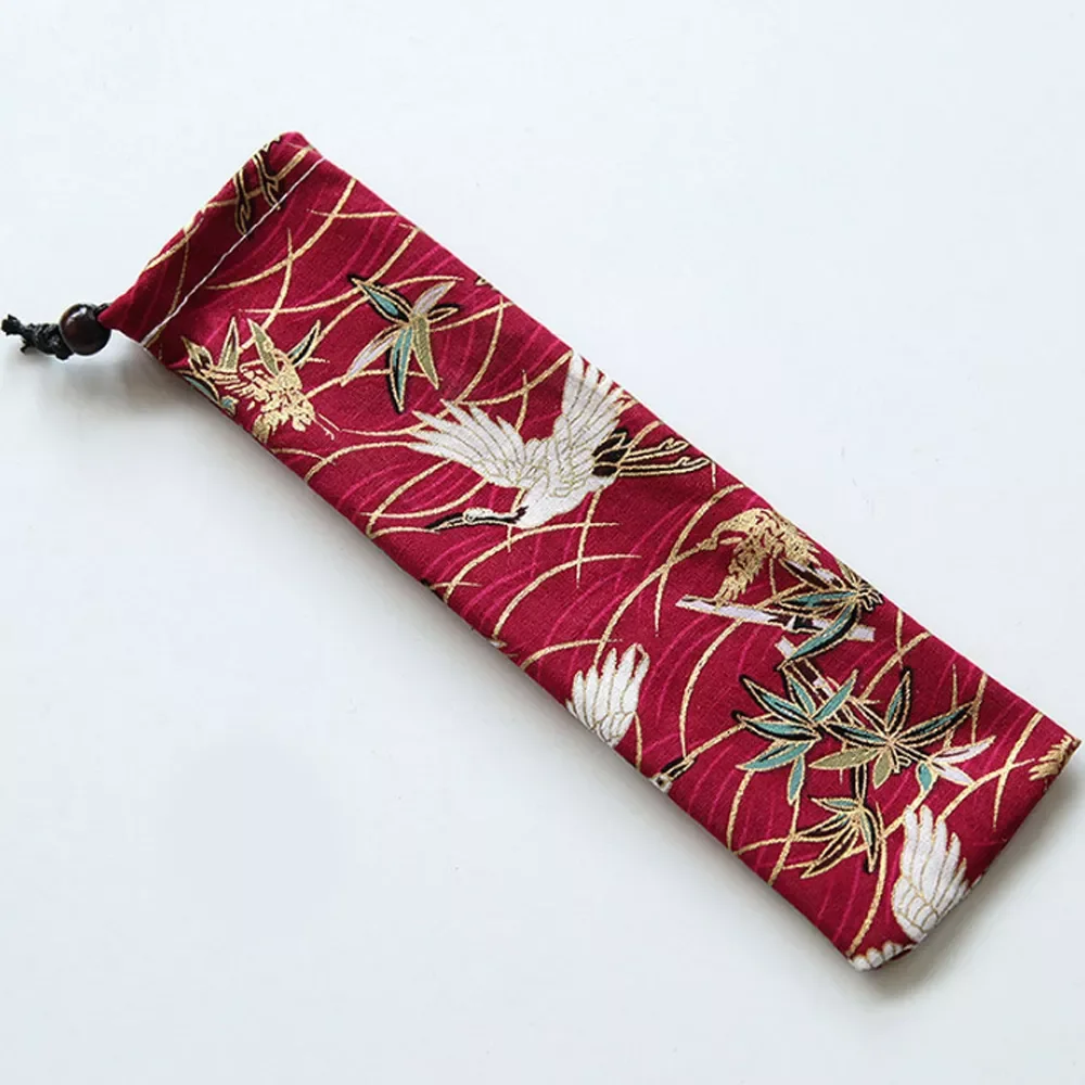 

Japan Style Cutlery Bag Reusable Travel Drawstring Pouch for Kitchen Tableware Fork, Spoon, Bamboo Chopsticks, Cleaning Brush