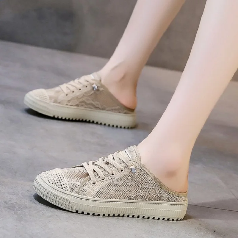 Женские полутапочки Baotou новые корейские туфли на толстой подошве шнуровке