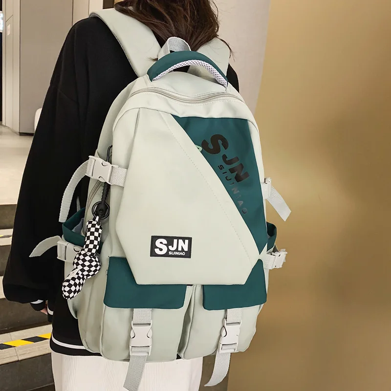 

Stitching Color Contrast Design Women's Backpack Waterproof Nylon Large Capacity Men's Travel Backpack School Bag For Students