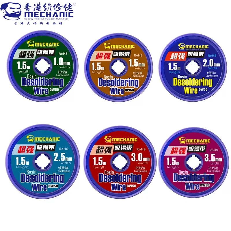 

Оплетка для припоя из прочной меди MECHANIC DW50, фитиль для пайки 1,0/1,5/2,0/2,5/3,0 мм, аксессуары для пайки печатных плат
