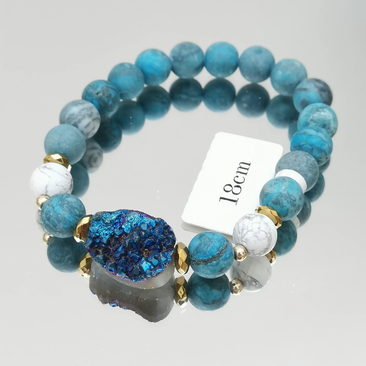 

Голубой Браслет Lii Ji, кружевные Агаты, друзовый кварц, гематитовый браслет Howlite, браслет в стиле бохо для женщин и мужчин, ювелирные изделия, 18...