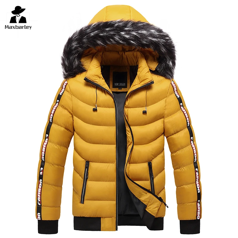 Куртка мужская зимняя с большим меховым воротником модная повседневная