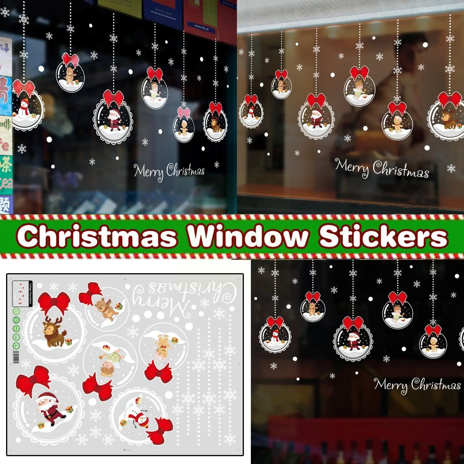 

Cute Removable Christmas Balls Hanging Wall Sticker Self Vinyl Wall Claus Snowball Santa Adhesive Decals Stickers Window St P5y4