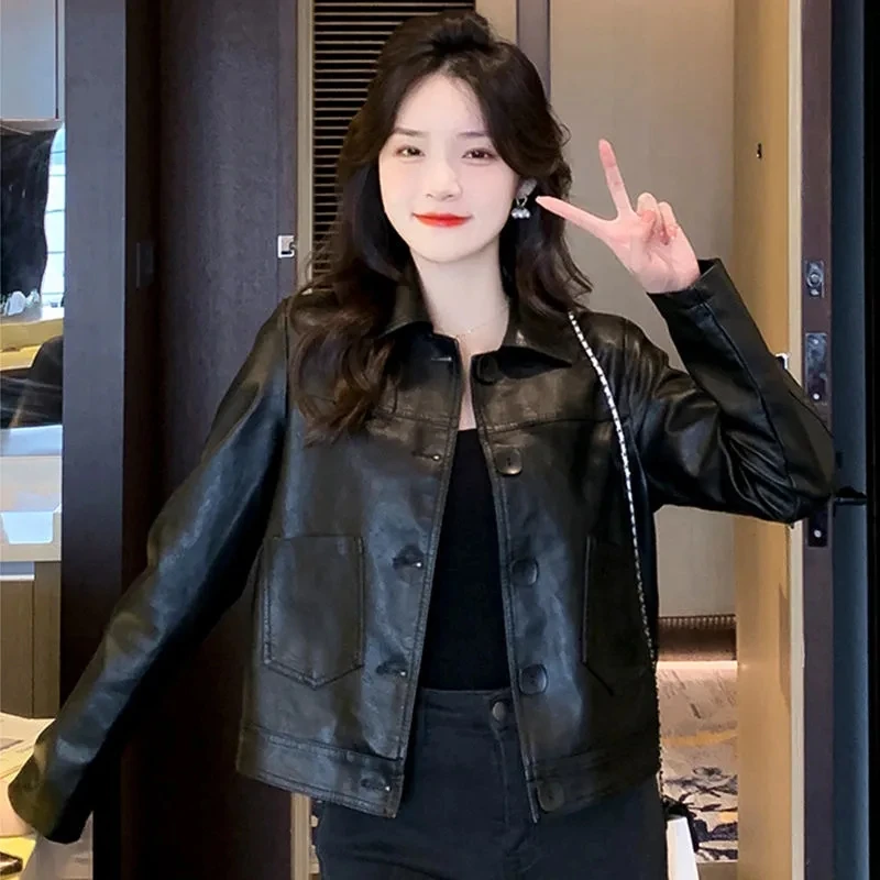 Black Leather Fur Jacket Winter Woman Coat 2022 Luxury Fashionable Desginer Short Biker Jacket Plus Size 4XL Womens Leather Coat enlarge