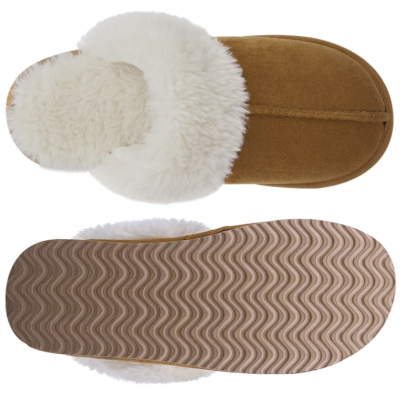 Shevalues Winter Women Furry Slippers Warm Plush Slippers Men Fashion Indoor Outdoor Fluffy Suede Mules Non-slip Cotton Shoes