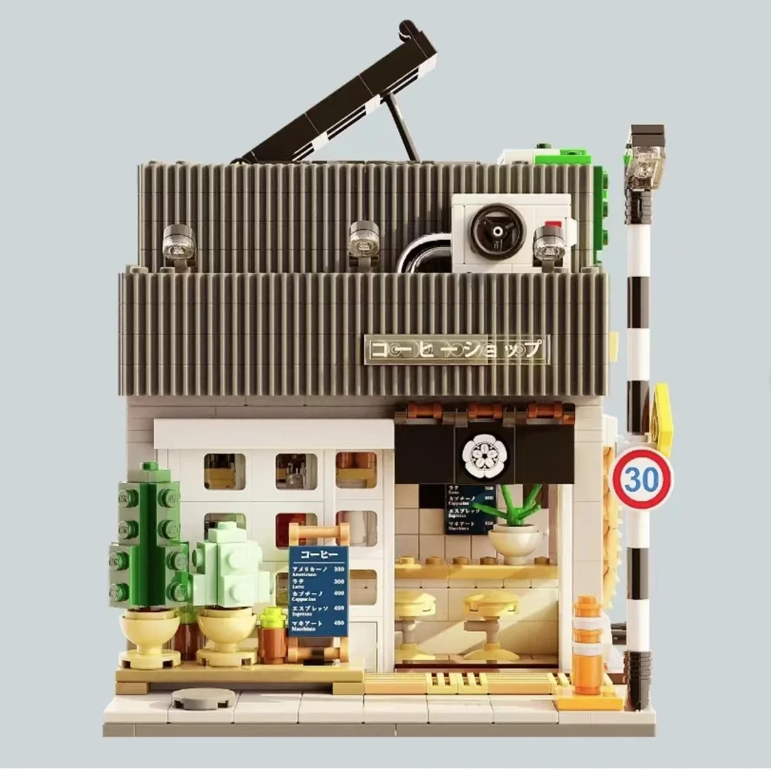 

Japanese City Street View Summer Breeze Coffee Shop House Store Model with Light Building Blocks Architecture Toys Kids Gift