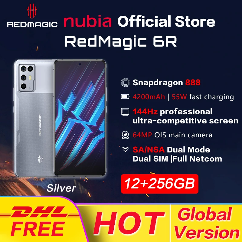 DHL Free Ship Global Version Nubia RedMagic 6R 12GB RAM 256GB Gaming Smartphone 6.67‘’ Snapdragon 888 Octa Core 64MP Quad Camera