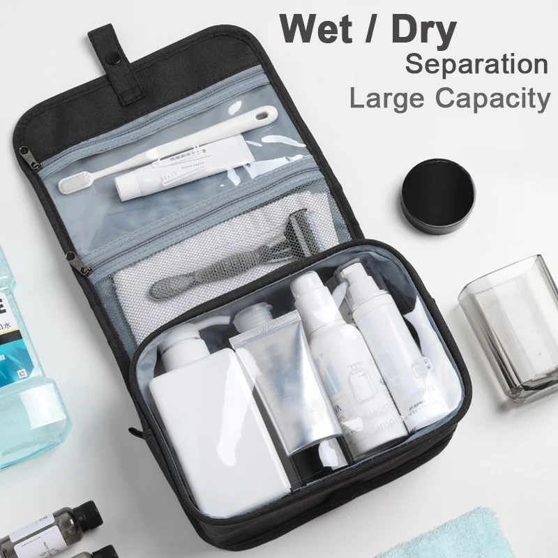

Large-Capacity Travel Makeup Bags Women Men Waterproof Wash Bag Toiletry Cosmetic Organizer Hanging Dry Wet Separate Storage Bag