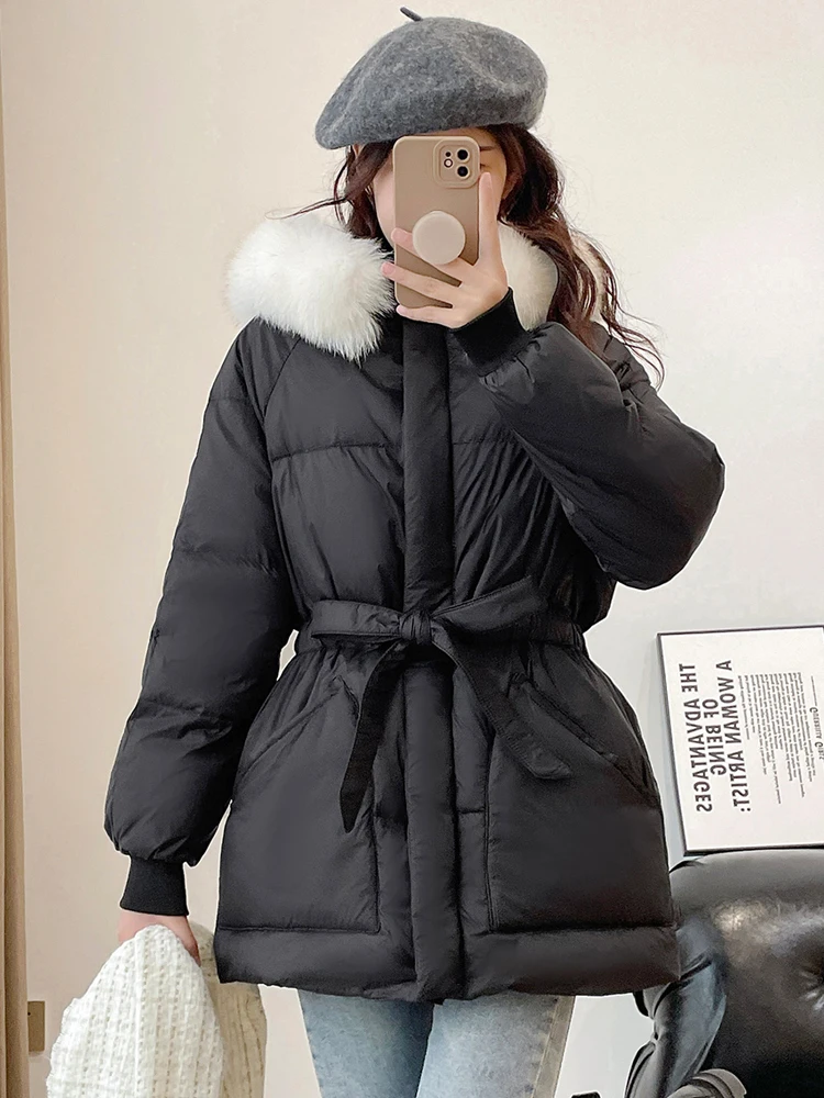 Зимние женские парки 90% белый пуховик на утином пуху большой воротник из