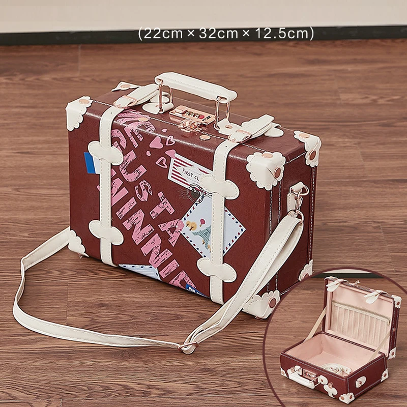 Classical retro rolling luggage with cosmetic bag for women travel carry on trolley suitcase spinner wheel 13