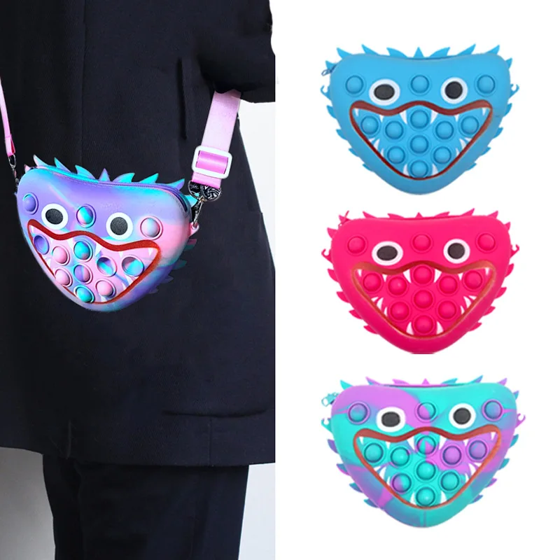 

New Poppy Shoulder Bag Fidget Toys Huggy Wuggy 3D Pinch Soft Squishy Purse Bubble Anti-Stress Relieve Child Squeeze Toy for Kids