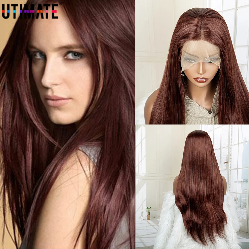 Парик из синтетических волос с естественной волной Красновато-коричневый парик