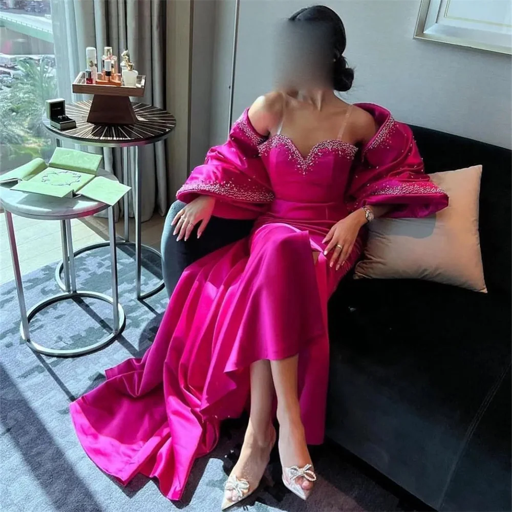 

MULOONG Sweetheart Off The Shoulder Full Sleeve Sequineds Crystals Mermaid Evening Dress Ankle Length Sweep Train Prom Gown New