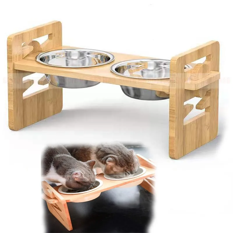 

Бамбуковые приподнятые миски для собак с подставкой Регулируемый приподнятый щенок кошка еда держатель чаши кормушка для кроликов для неб...
