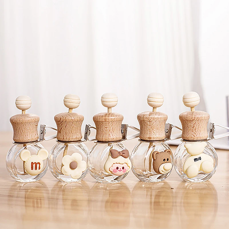 Car Fragrance Empty Glass Bottle Cute Car Air Freshener Bottle Perfume Clip Air Vent Outlet Aromatherapy Essential Oils Diffuser