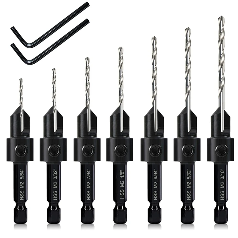 

7Pack Drill Bits Set,Wood Drill Counterbore 3In1,Three 82-Degree Chamfer Cutters,M2 Counterbore Cutting Depth Adjustable
