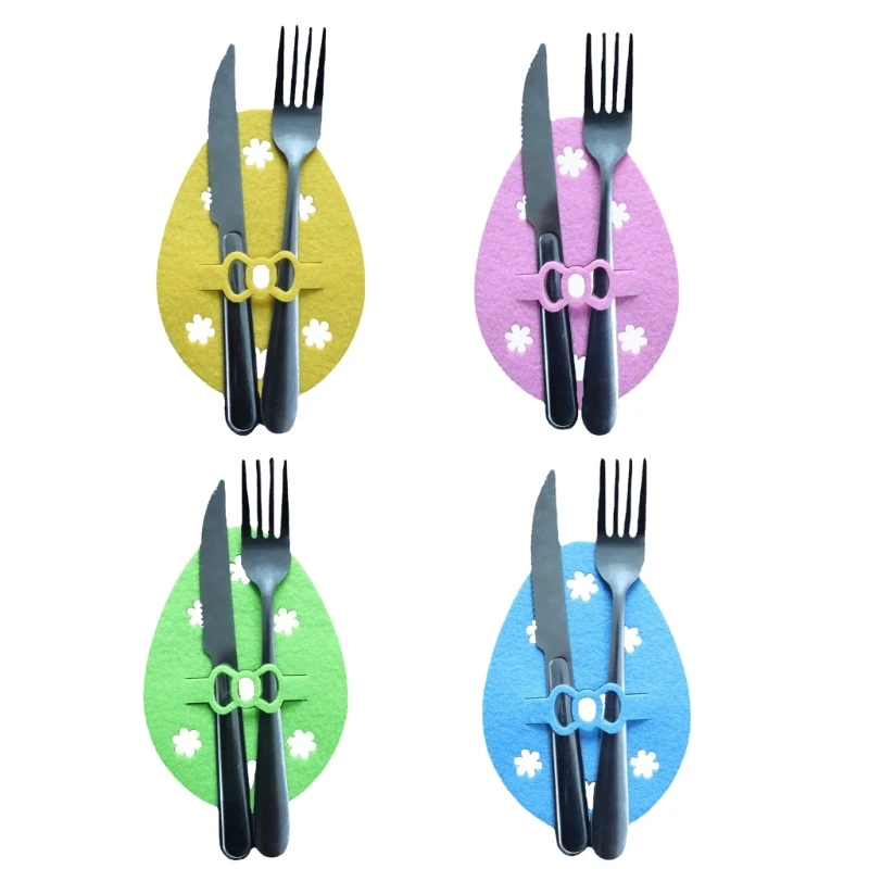 Easter Egg Tableware Storage Organizer Pocket 4pcs Easter Cutlery Bag Pouch Silverware Holder Party Supplies Decorations