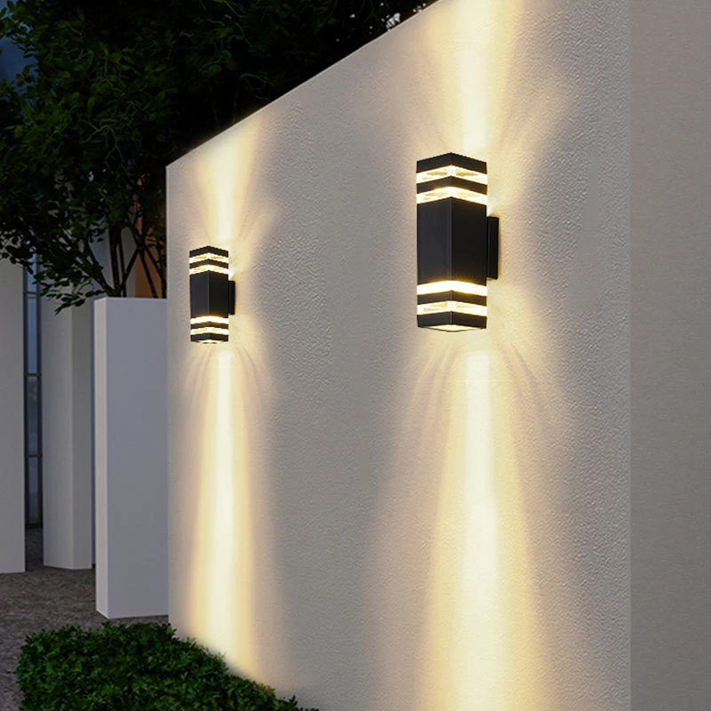 Round or square black up down wall light with 2x9w e27 socket led wall lamp outdoor waterproof IP65 project lighting