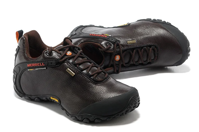 Original Merrell GORE-TEX Outdoor Men's Camping Genuine Leather Sports Shoes Male Coffee Mountaineer Climbing Sneakers Size39-46