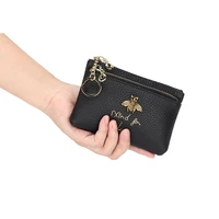 new genuine leather mini slim coin purse change wallet women top layer cowhide leather card holder small pouch with key chain