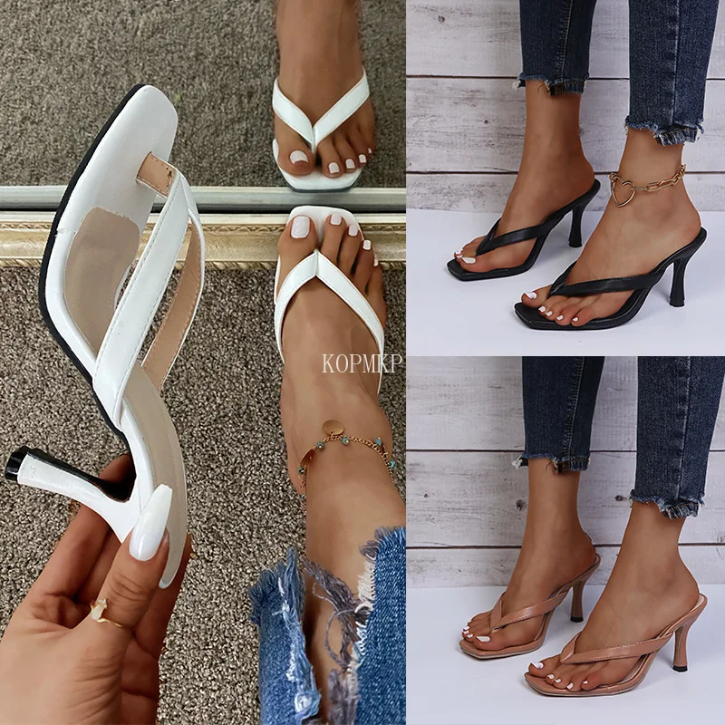 

Женские шлепанцы на высоком каблуке, летние шлепанцы без застежки, 2022