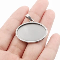 10pcslot stainless steel oval pendant setting base cameo cabochon trays for diy earrings jewelry making supplies accessories