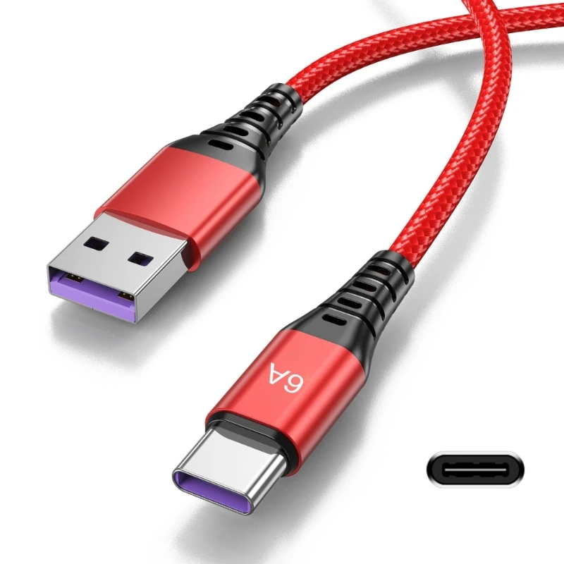 USB C Fast Charging Cable 6A PD 66W Data Sync Nylon Braided Cord USB C to Type C Adapter Fast Charging Cable images - 6